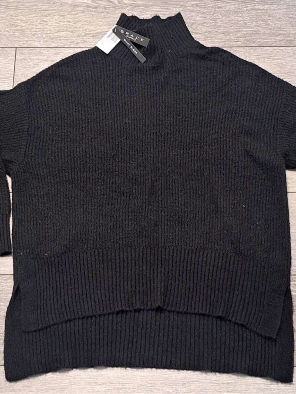 Grace The Perfect Fit Women's Black Wool Blend High Low Turtle Neck Sweater